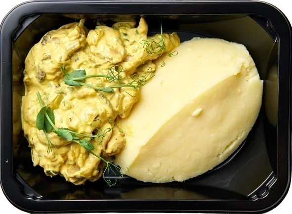 Картофельное пюре<br/>Куриное карри с шампиньонами и луком