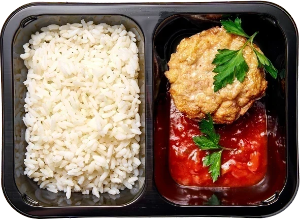 Маффин марешаль с соусом сальса<br/>Рис отварной