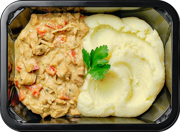 Картофельное пюре<br/>Цыпленок в сливочном демиглассе