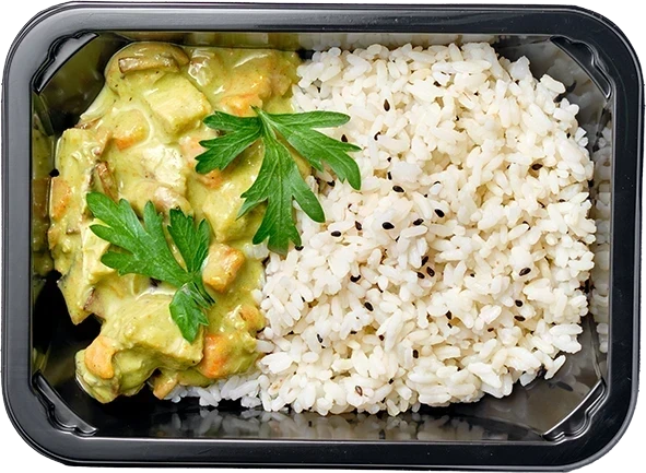 Цыпленок в сливочном песто<br/>Отварной рис с черным кунжутом