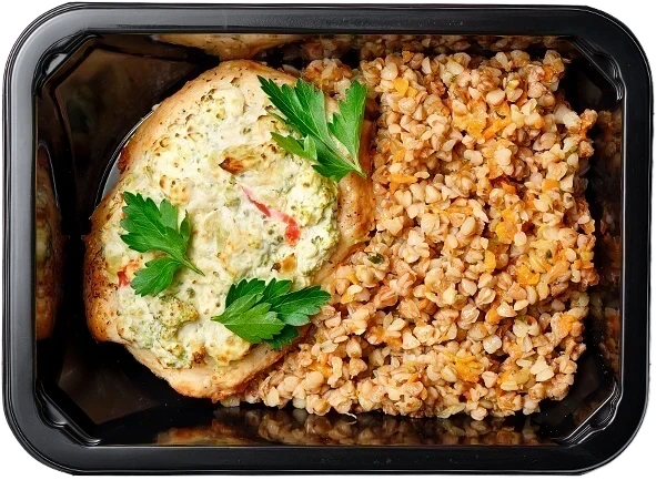 Цыпленок с творожным сыром и брокколи <br/>Гречка по-деревенски