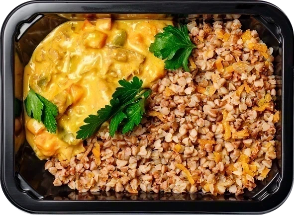 Цыпленок в медово-горчичном соусе<br/>Гречка по-деревенски