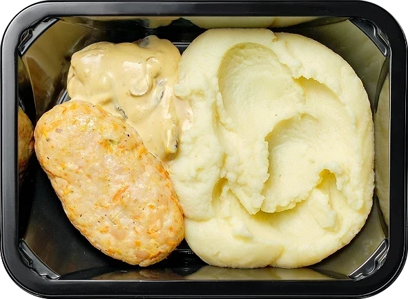 Картофельное пюре<br/>Котлета из индейки на пару с сырно-грибном соусе