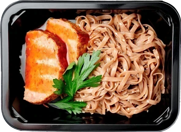 Митлоф с соусом Барбекю<br/>Соба с кунжутом