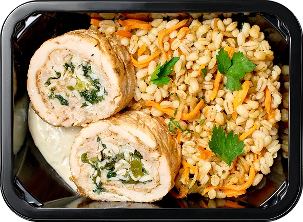 Барли по-купечески<br/>Белковый рулет с луком и шпинатом