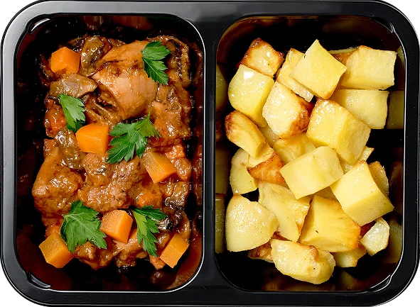 Картофель запеченный<br/>Цыпленок бургиньон